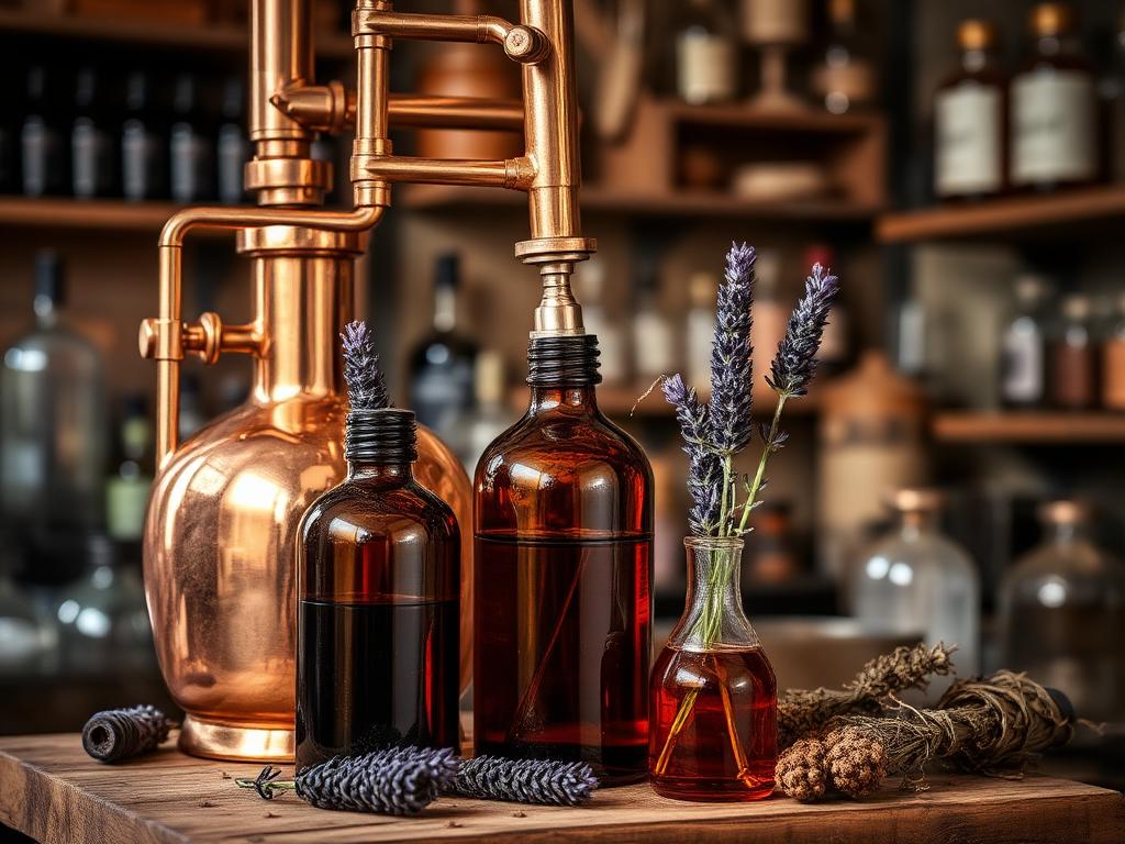 Essential oil distillation apparatus with lavender