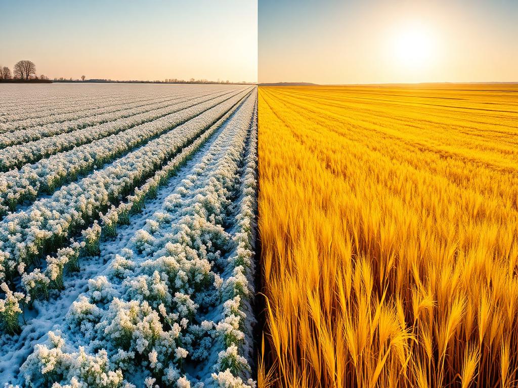Contrast between a snowy and a sunny field